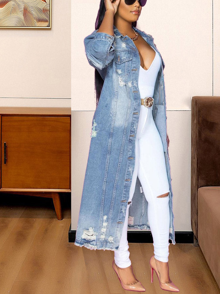 Casual Ripped Denim Jacket Coat