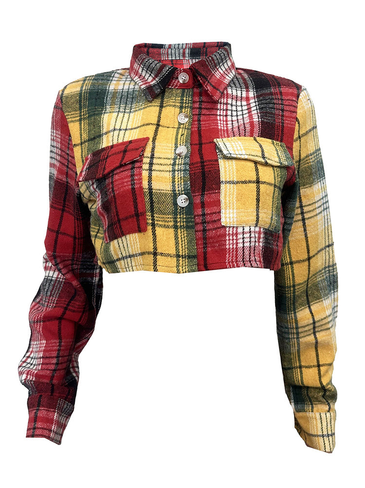 Flannel Plaid Cropped Jacket