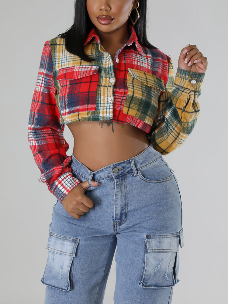 Flannel Plaid Cropped Jacket