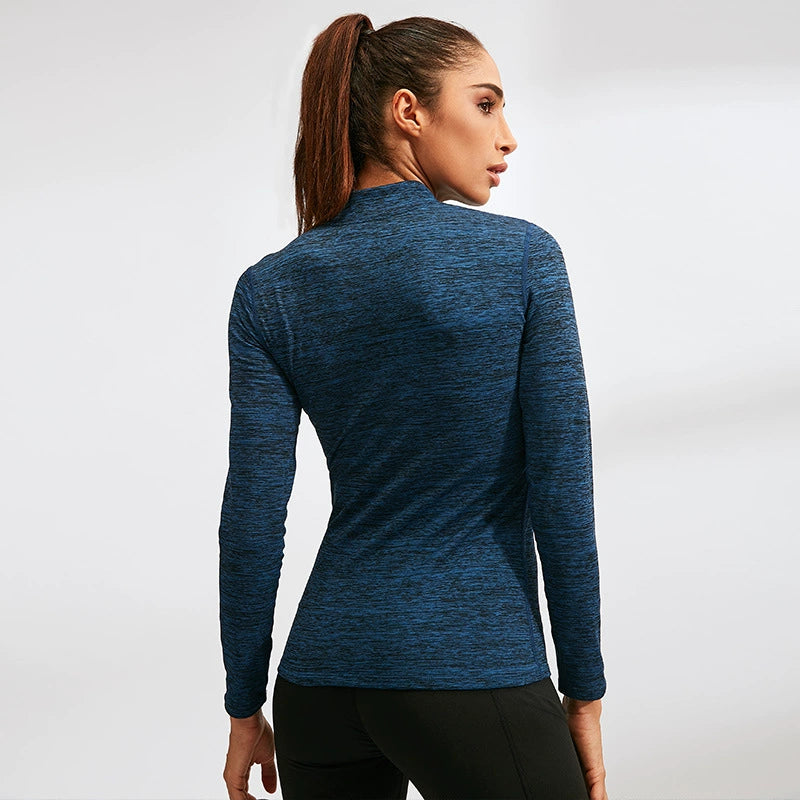 Padded Long Sleeve Stretch Tights Stand-Up Neck Athletic Sweatshirt