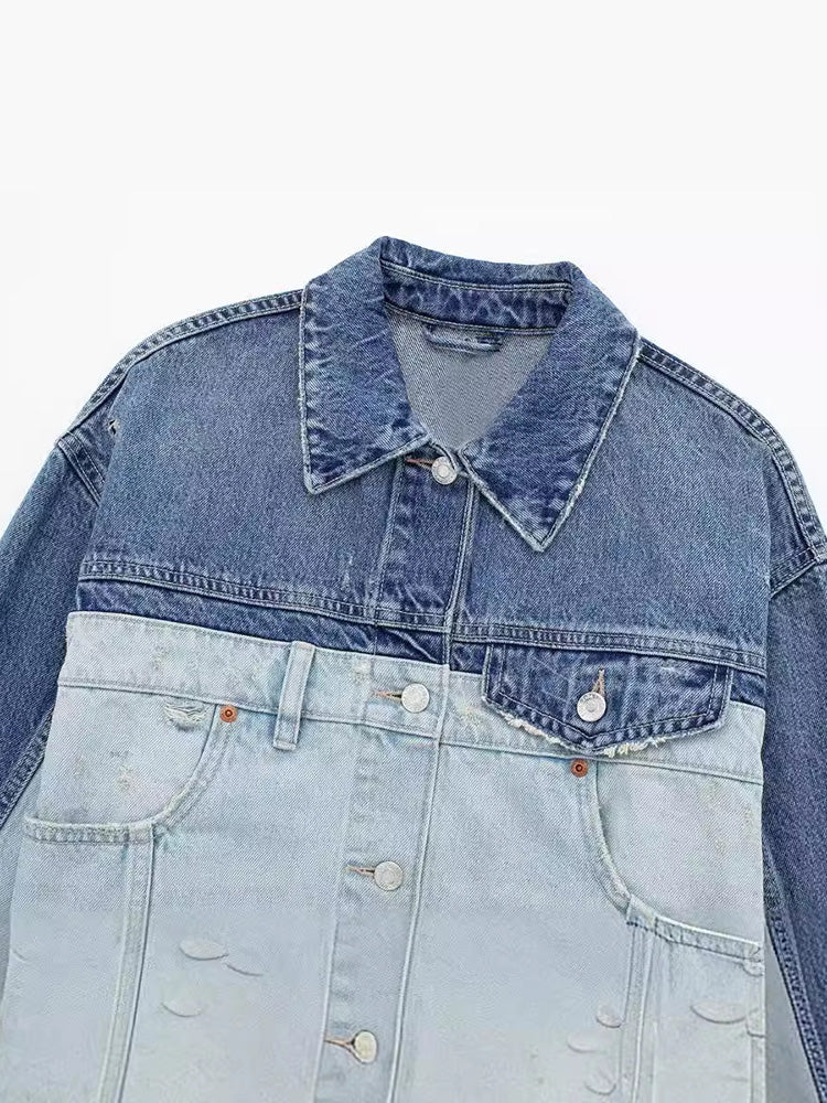 Two Tone Cropped Denim Jacket