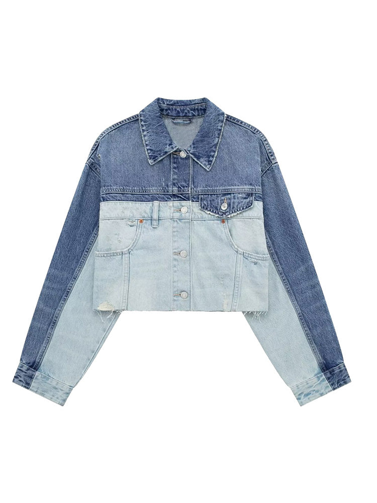 Two Tone Cropped Denim Jacket