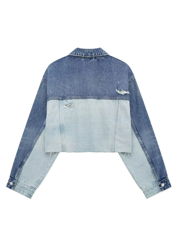 Two Tone Cropped Denim Jacket