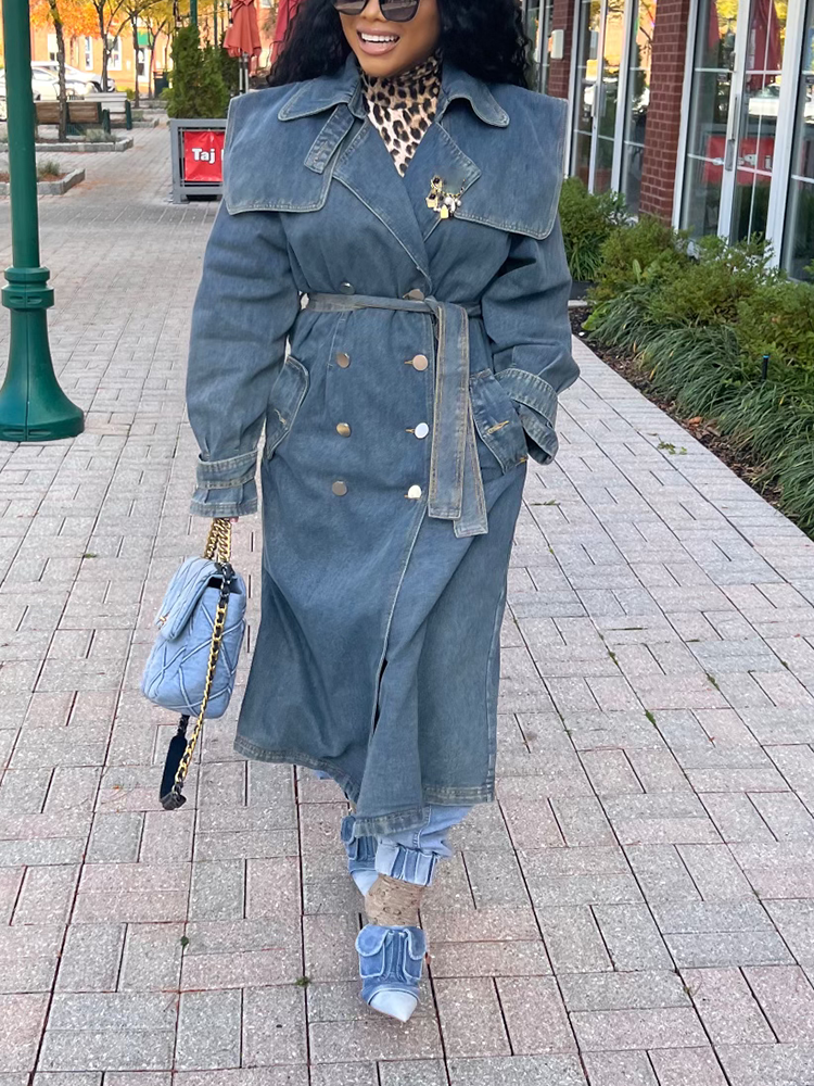 Double Breasted Denim Trench Coat