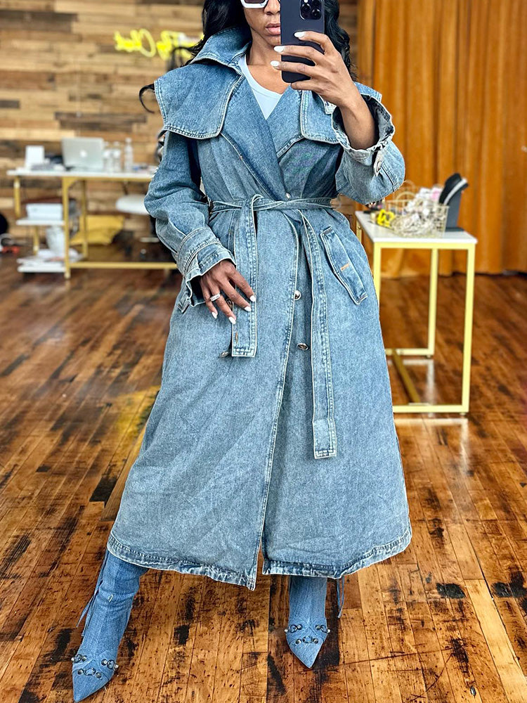 Double Breasted Denim Trench Coat