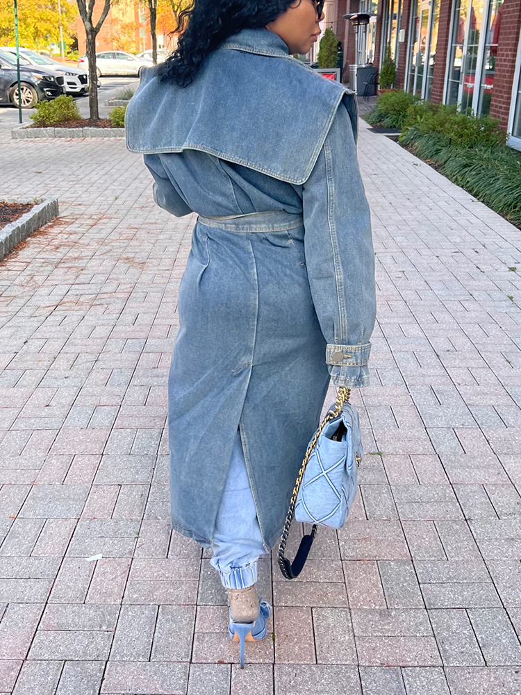 Double Breasted Denim Trench Coat