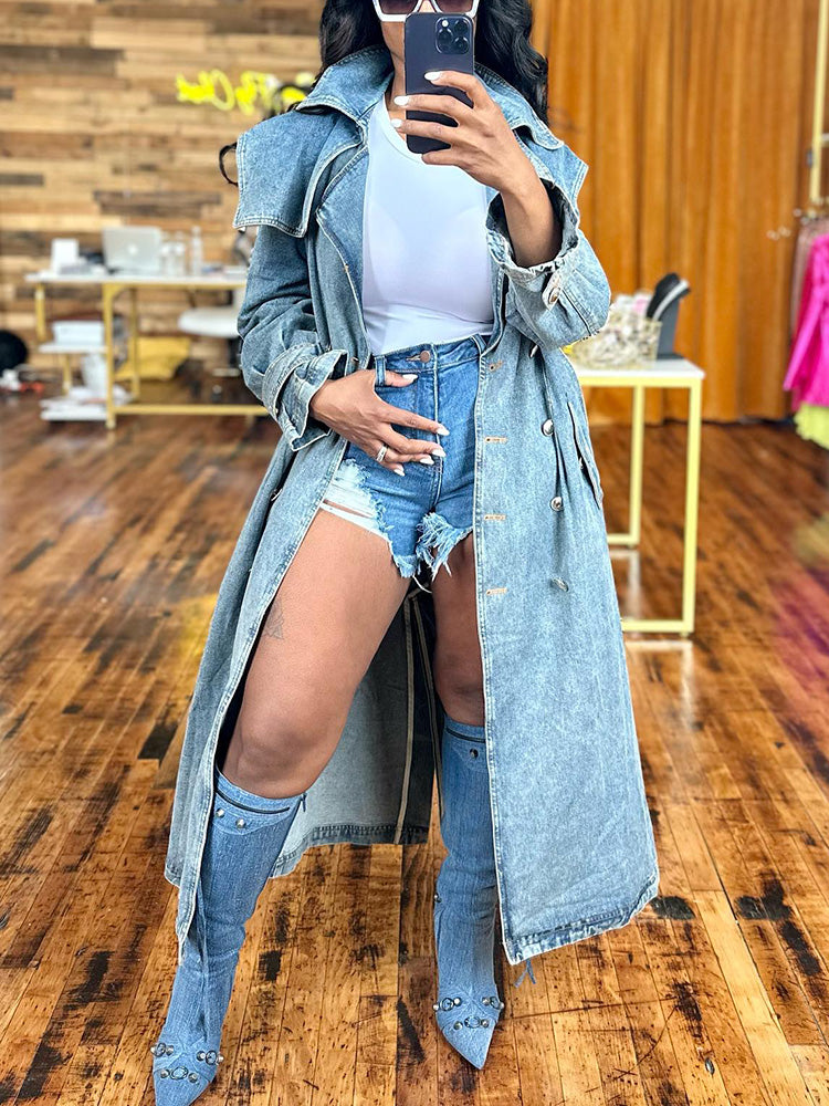 Double Breasted Denim Trench Coat