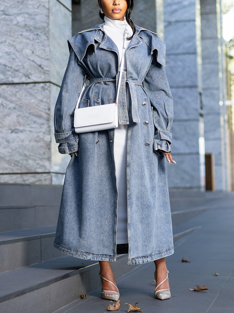 Double Breasted Denim Trench Coat