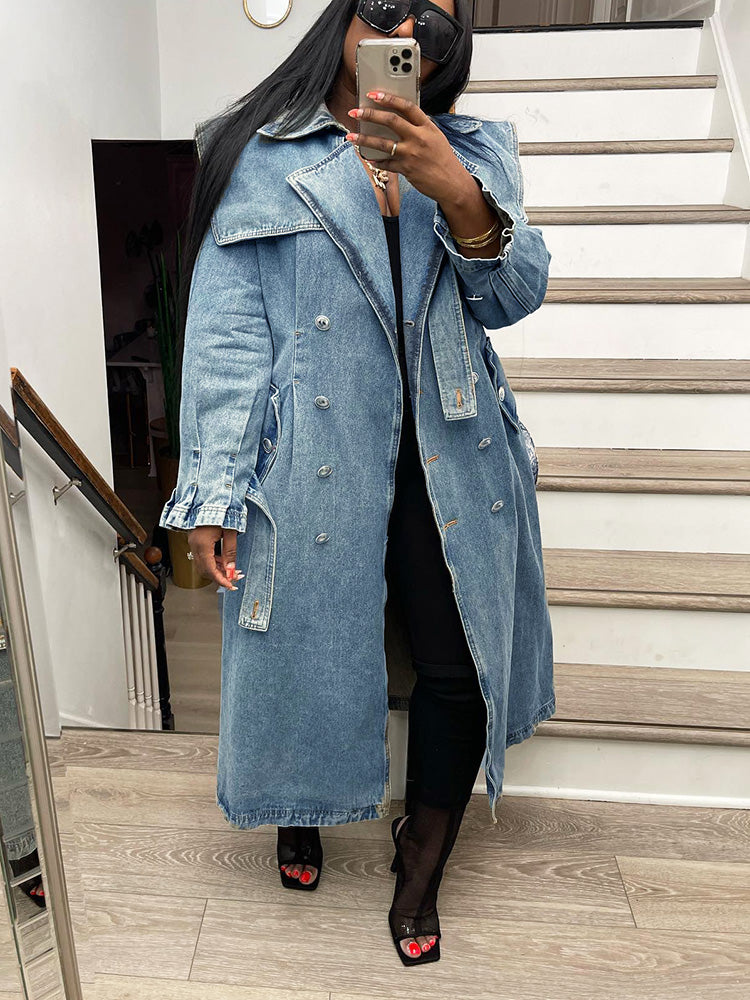 Double Breasted Denim Trench Coat