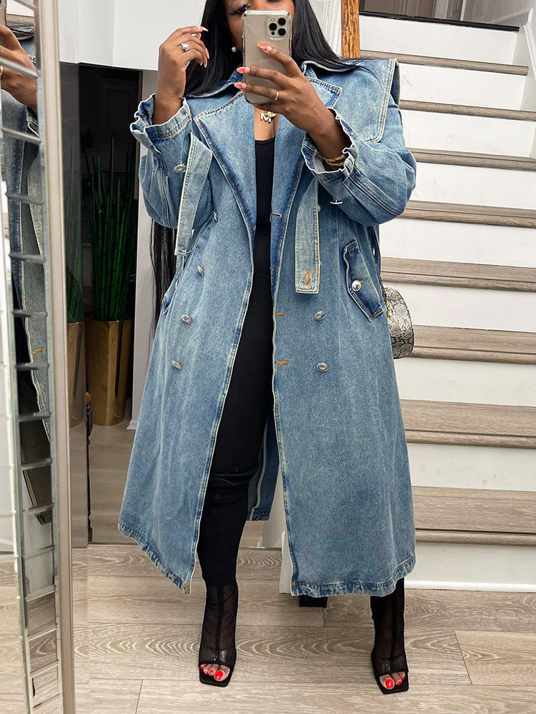 Double Breasted Denim Trench Coat