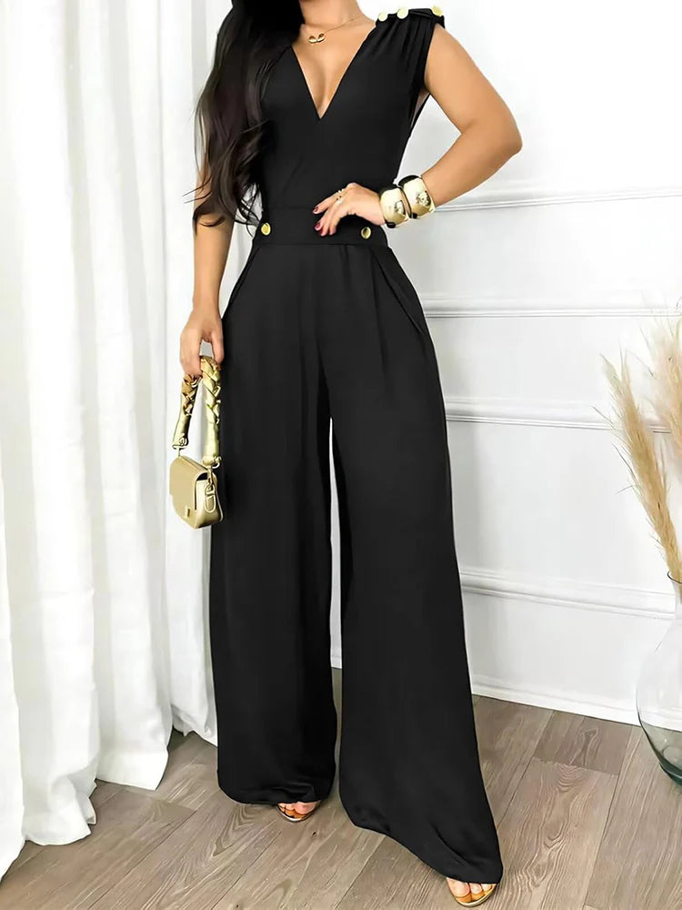 V Neck Sleeveless Jumpsuit