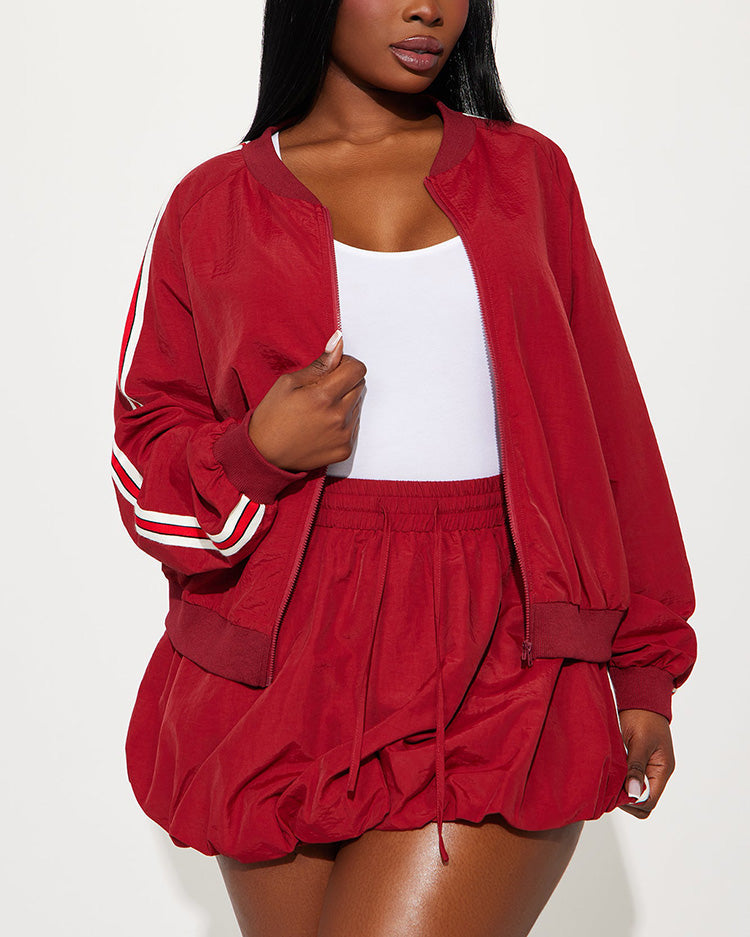 Sporty Jacket Bubble Skirt Set