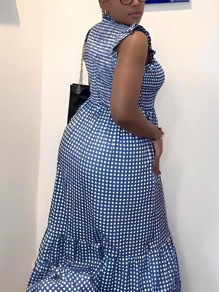 Ruffle Sleeves Gingham Maxi Dress