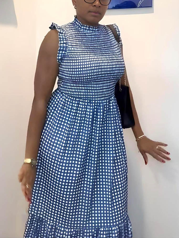 Ruffle Sleeves Gingham Maxi Dress