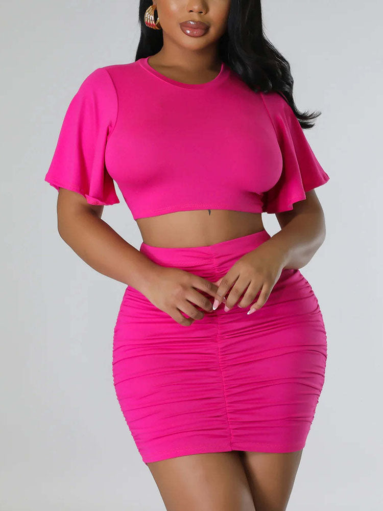 Crop Top Ruched Skirt Set