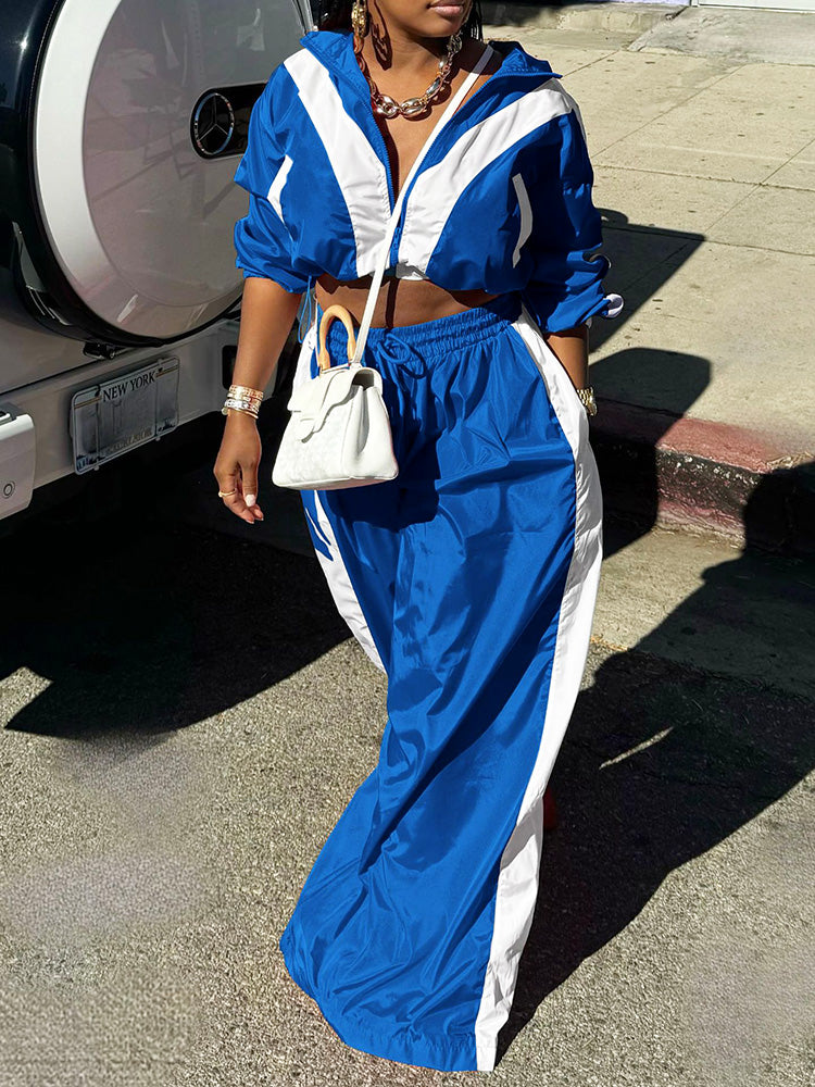 Sporty Crop Jacket Wide Pants Set