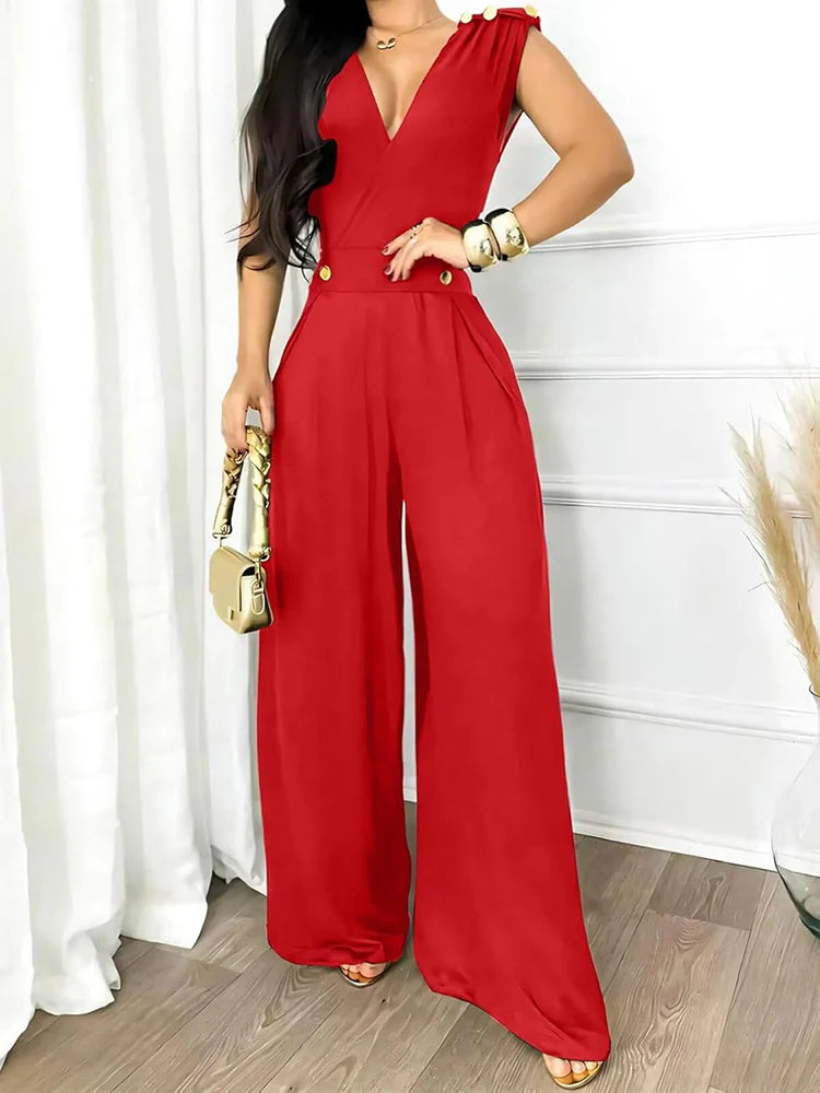 V Neck Sleeveless Jumpsuit