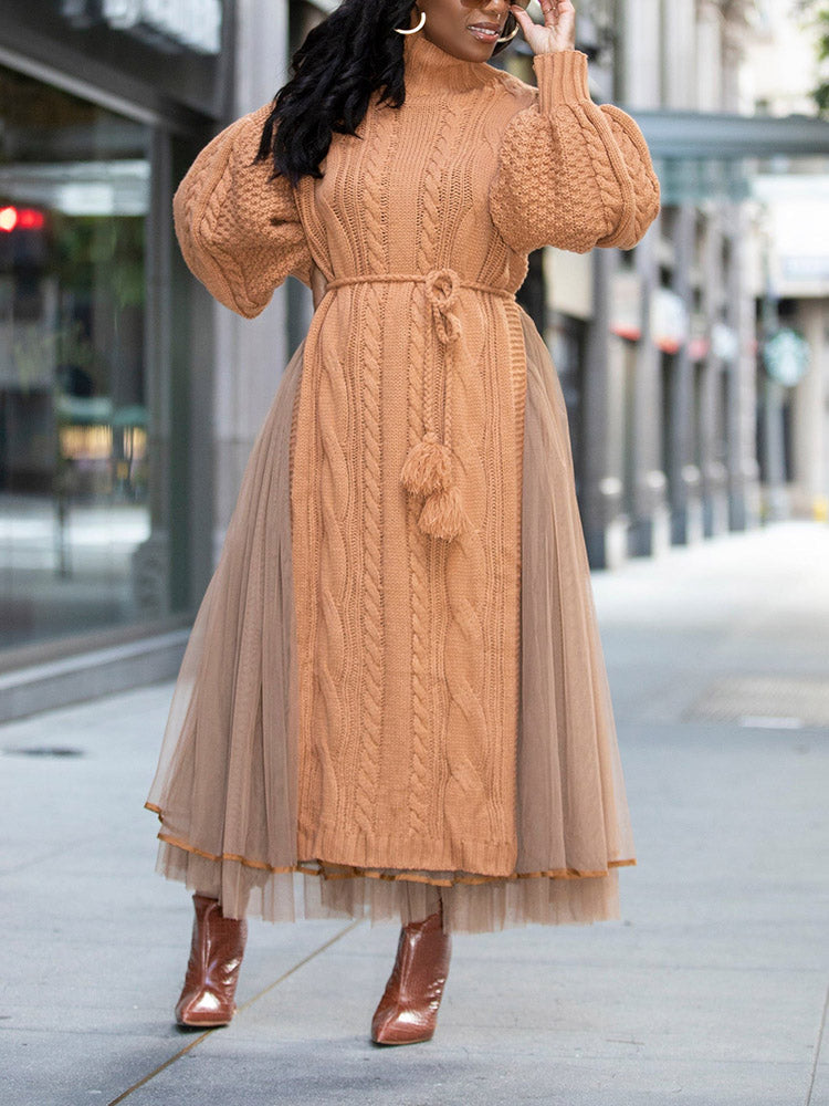 Knit Slit Sweater Tulle Skirt Set