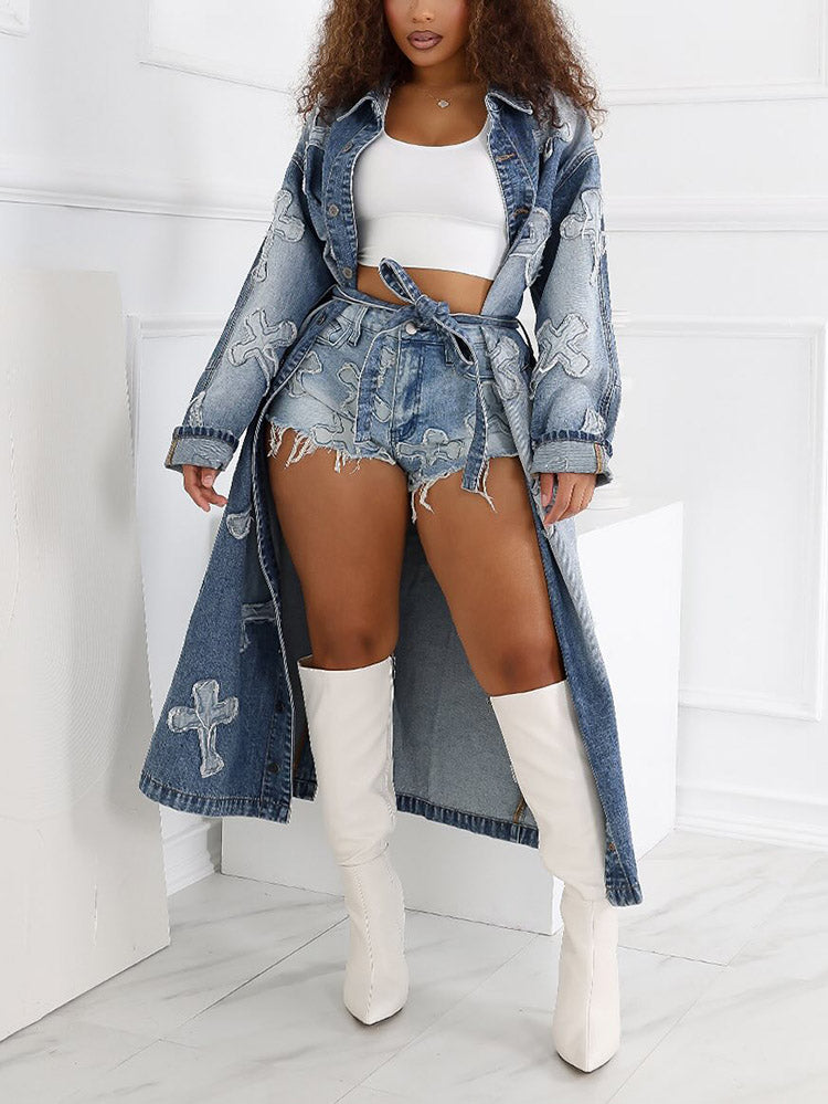 Cross Denim Trench Coat