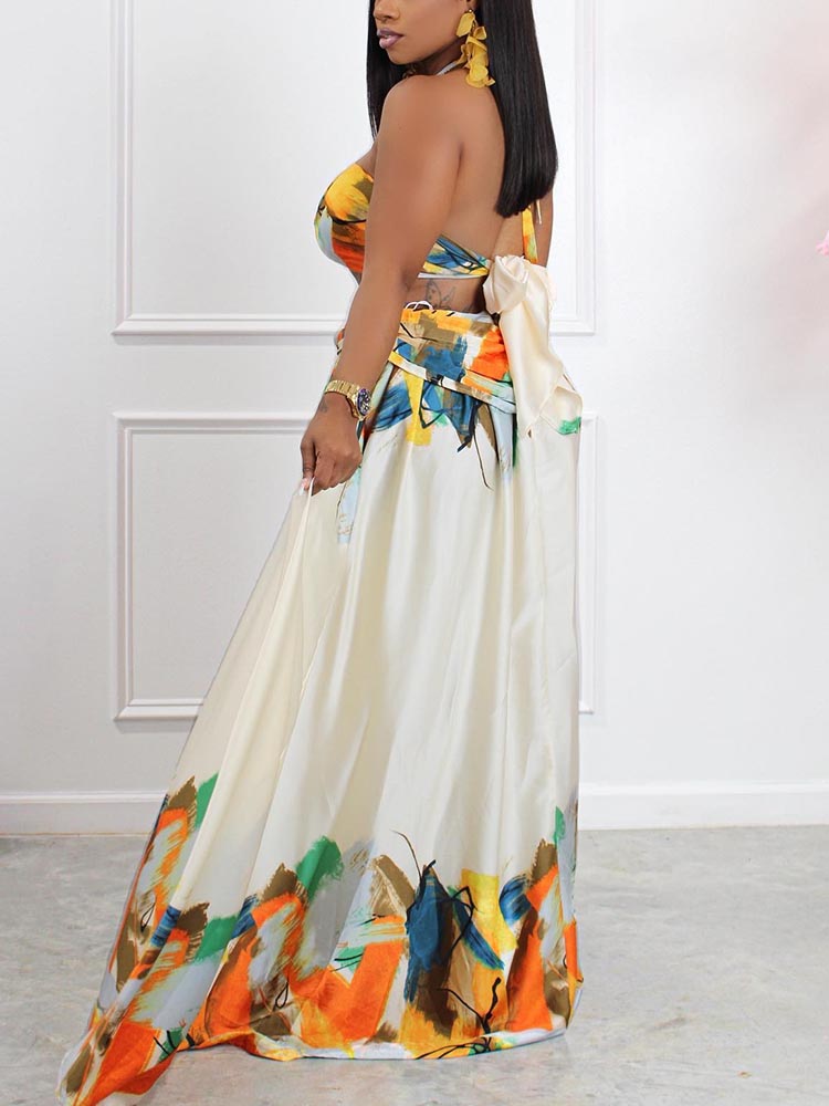 Print Halter Cutout Maxi Dress