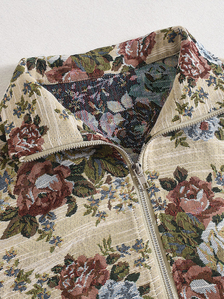 Vintage Floral Zip Up Crop Jacket