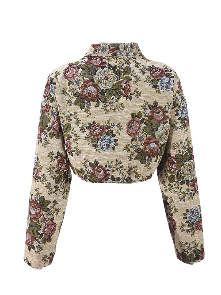 Vintage Floral Zip Up Crop Jacket