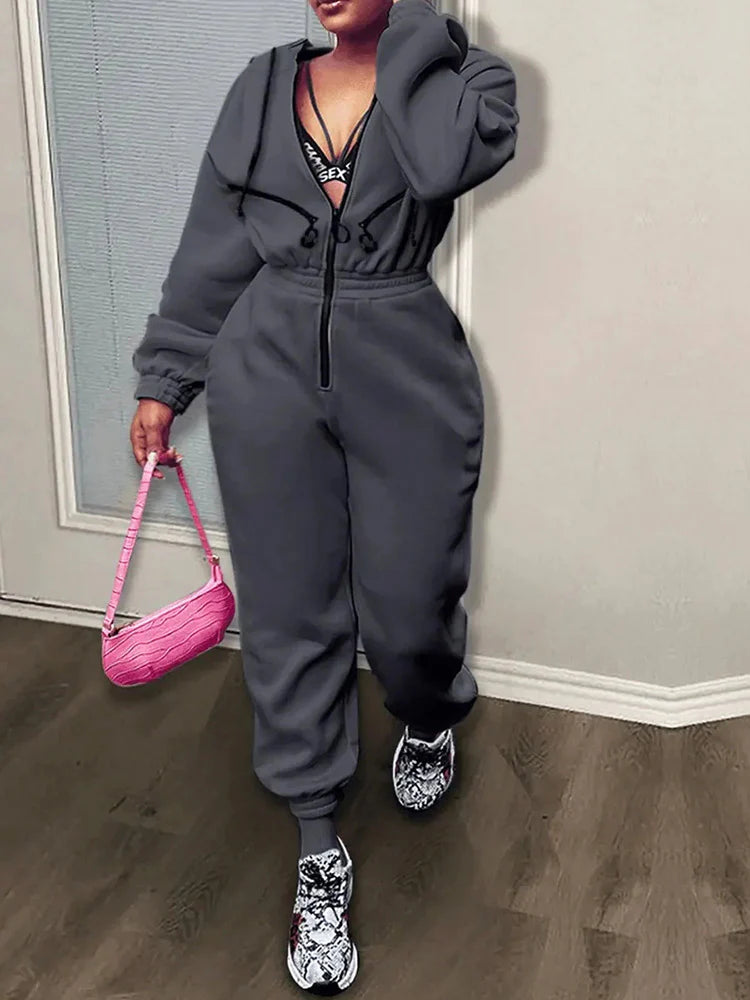 Hooded Zip-Up Jumpsuit