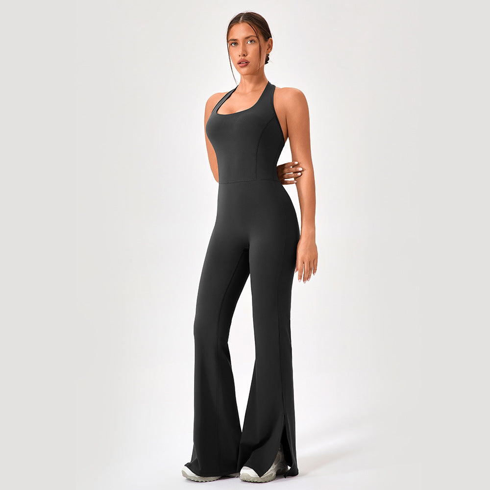 Women Yoga Jumpsuit Flared Pants Tight Dance Fitness Sport Bodysuit