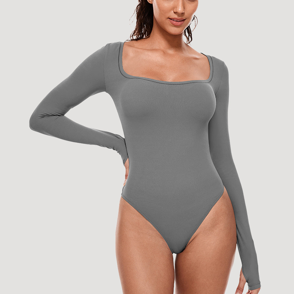 Womens Yoga Jumpsuit Long Sleeve Tight Fitness One Piece Bodysuit