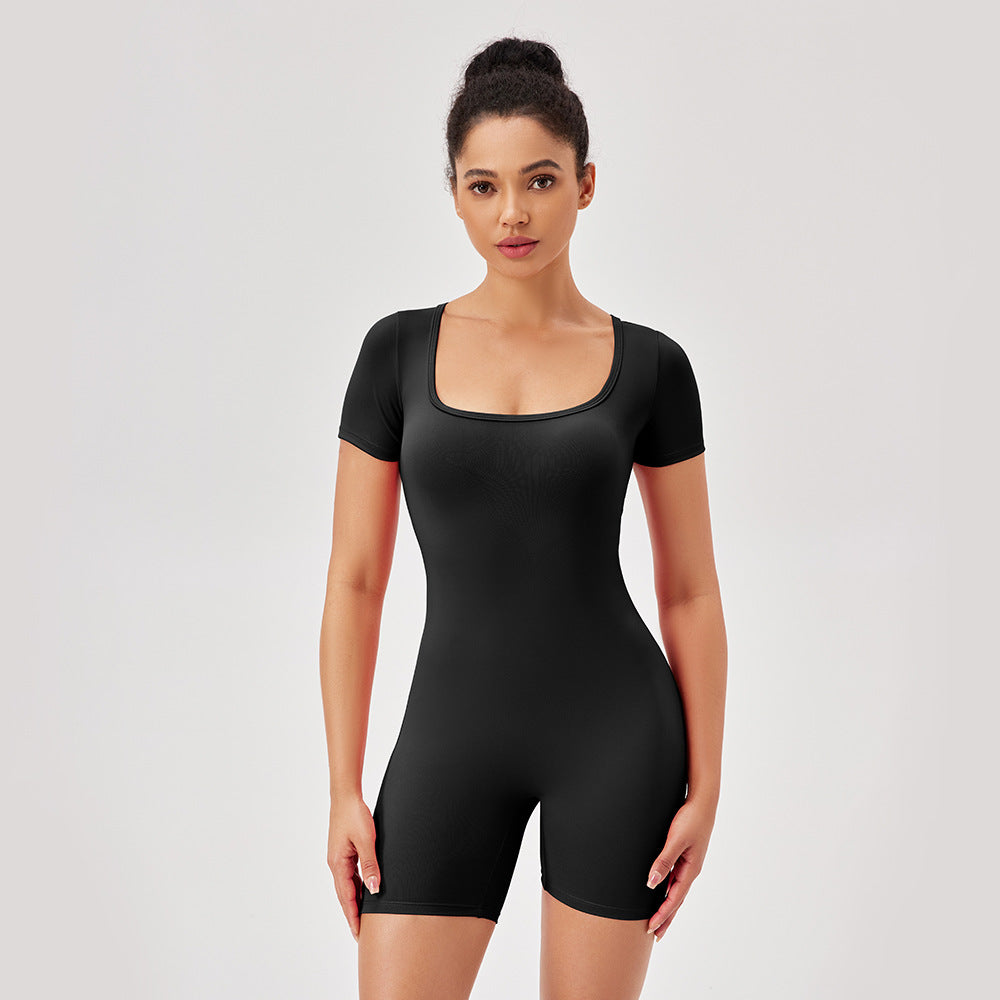 Women Yoga Jumpsuit Quick-Dry Fitness Sport Short Sleeve Bodysuit