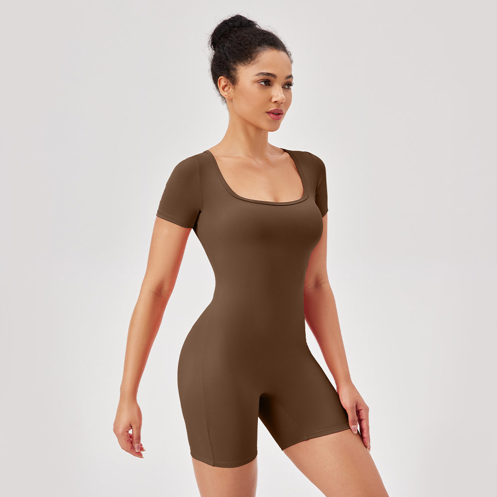 Women Yoga Jumpsuit Quick-Dry Fitness Sport Short Sleeve Bodysuit