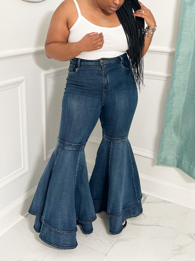 High Waisted Ruffle Flared Jeans